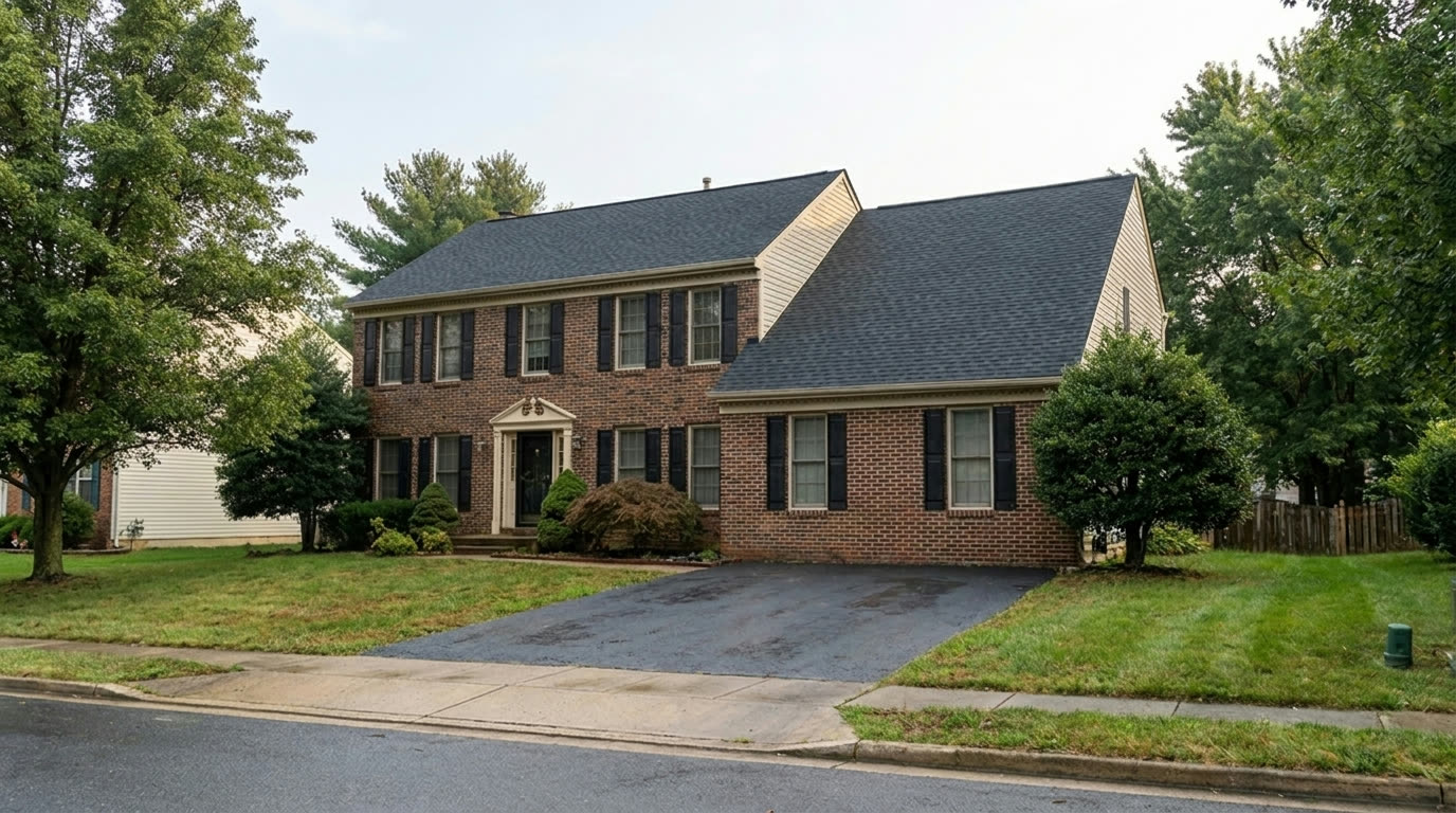 After roof replacement: new charcoal architectural dimensional shingles