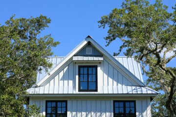 dark colored home exterior with board and batten siding