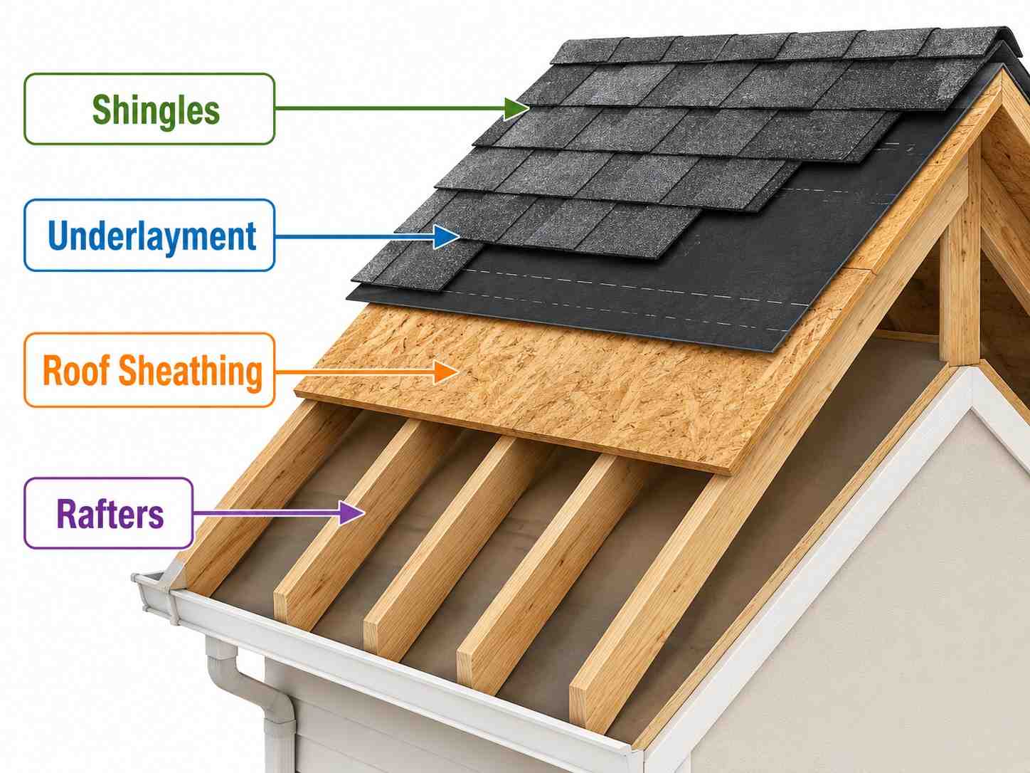 roof sheathing between rafters and shingles