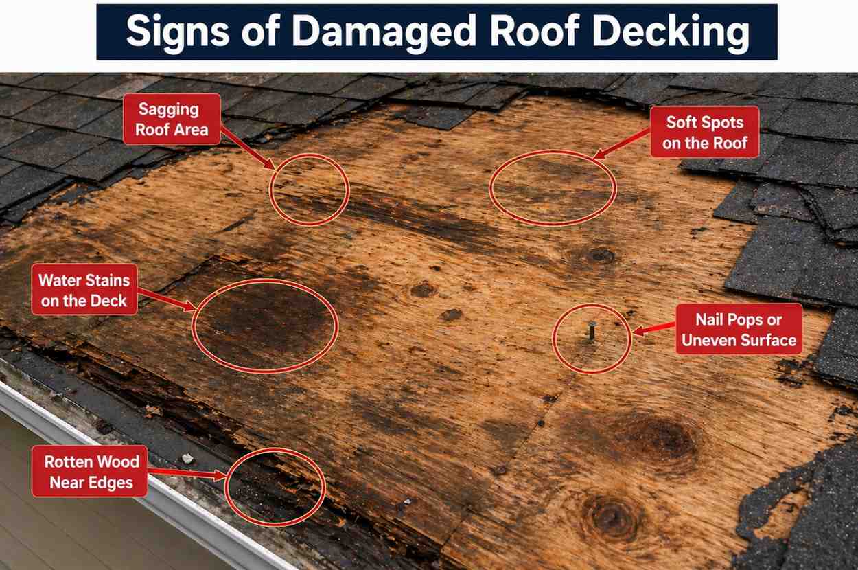 signs of damaged roof decking