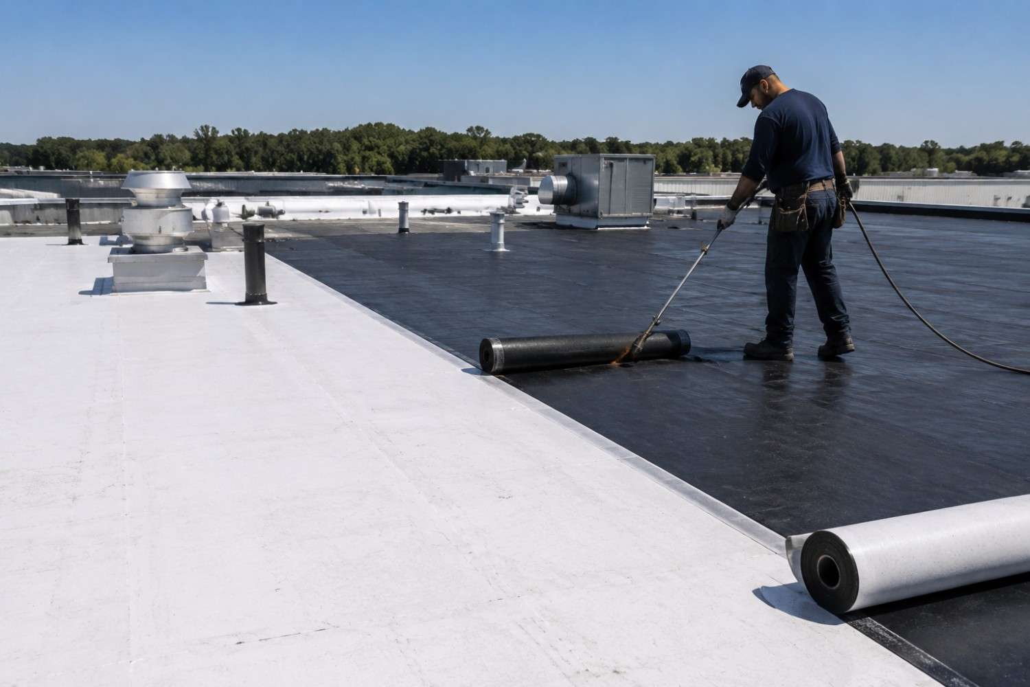 Commercial flat roof installation in Virginia