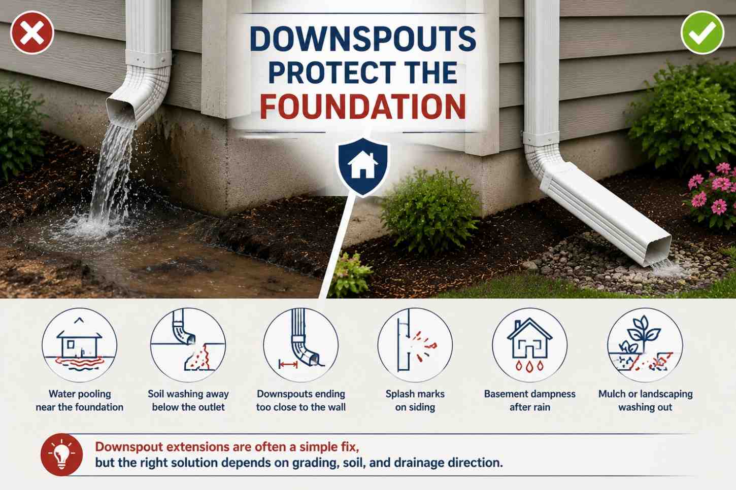 Downspout directing water away from the foundation