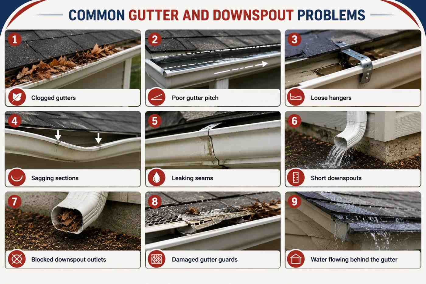 Common gutter and downspout problems that can cause water damage